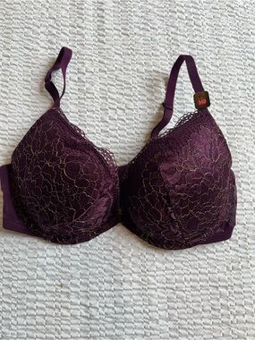 La SENZA Plum Lace Underwire Bra with Gold Accents